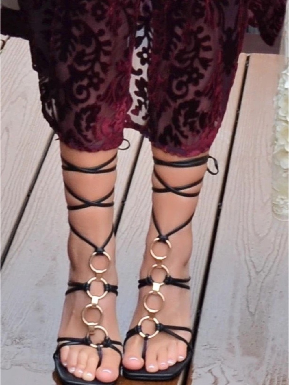Strappy Ring Detail Sandals in Black Like New